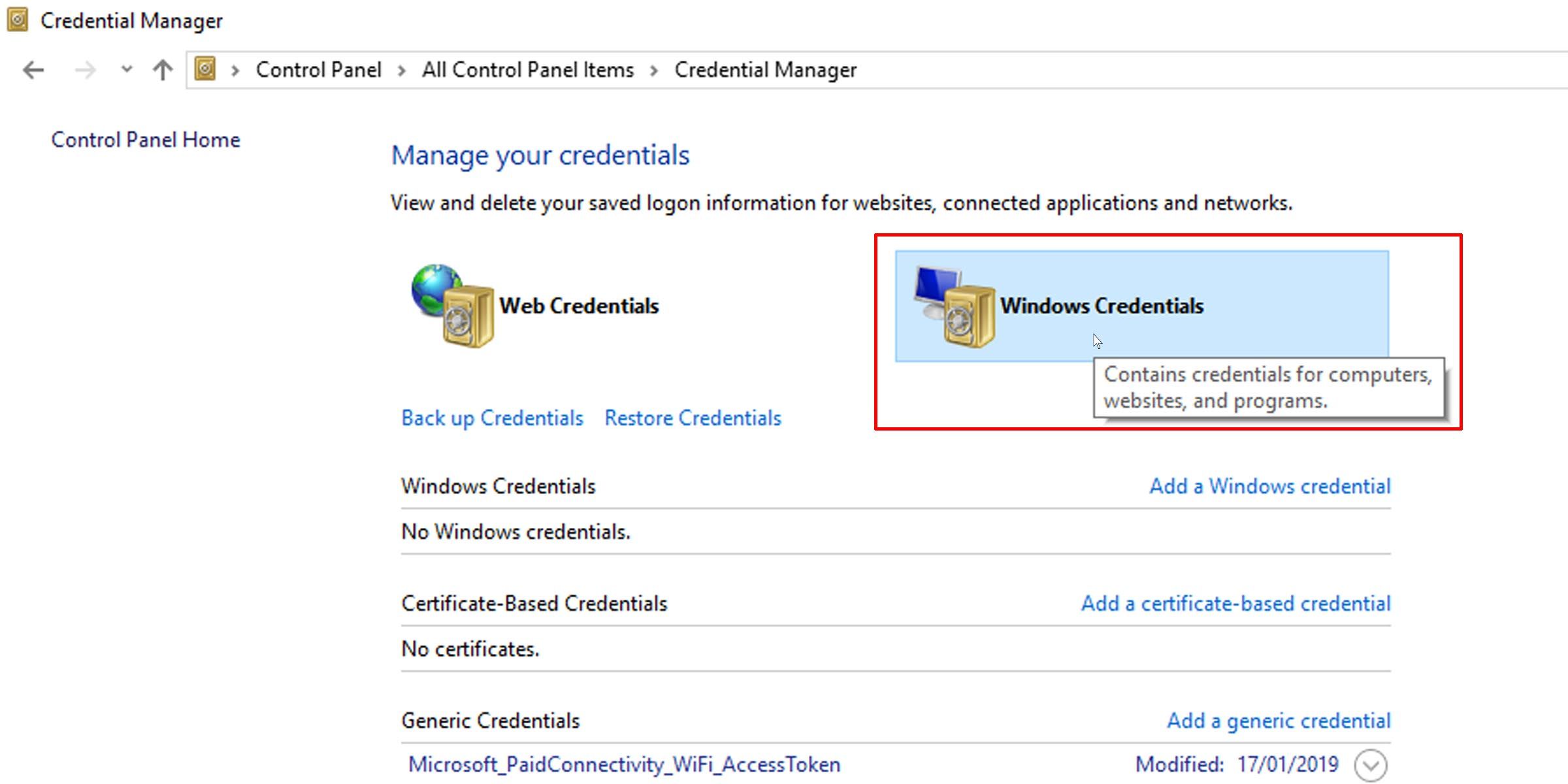 Switch to Windows Credentials