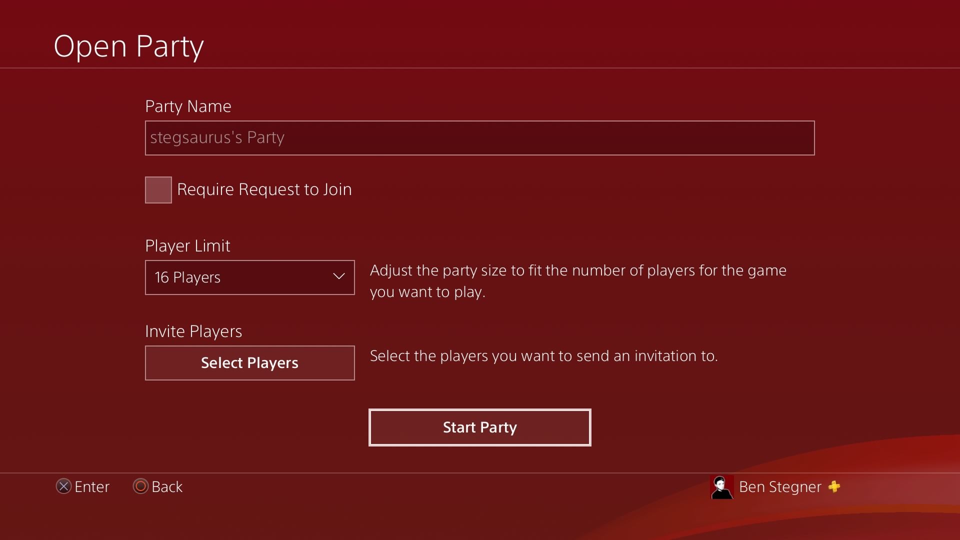 PS4 Open Party Options