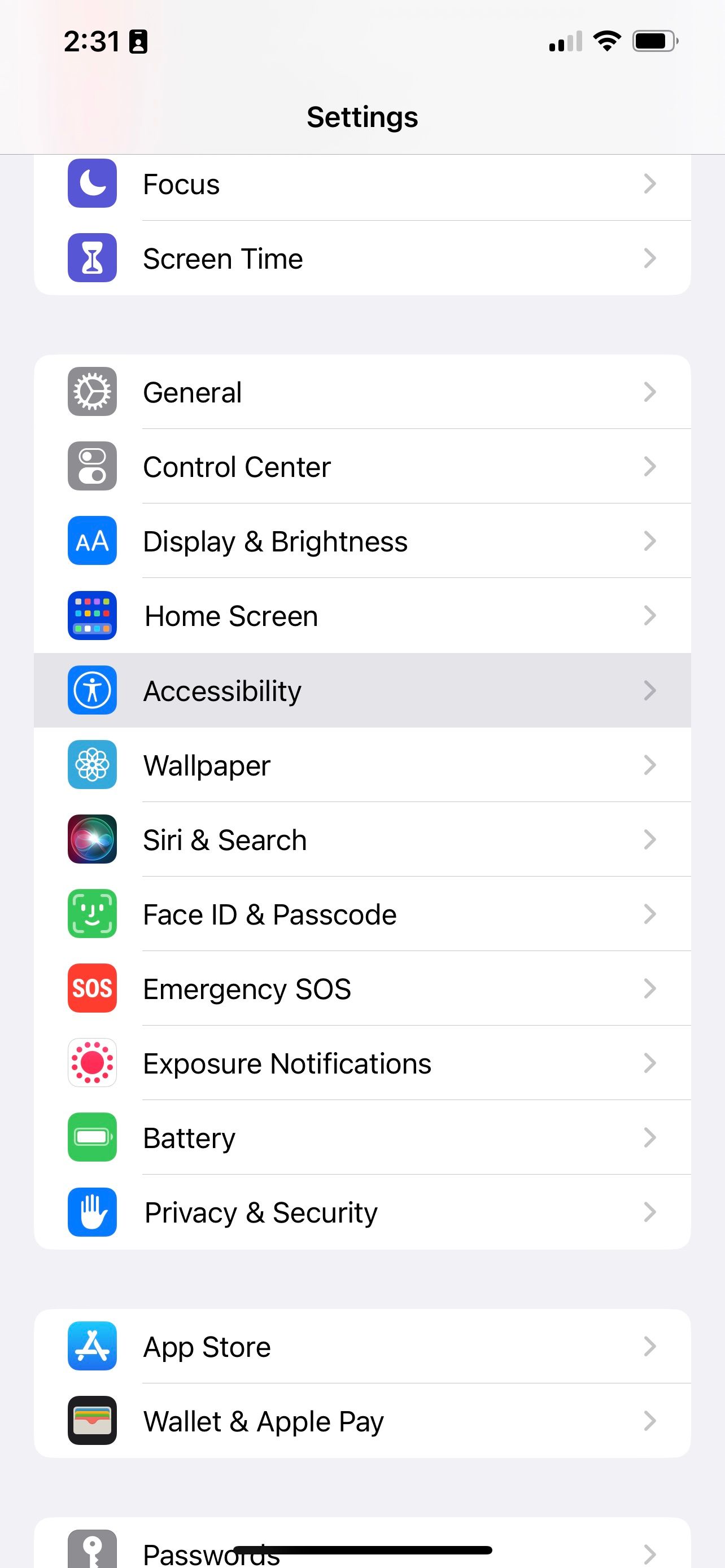 Location of Accessibility in iPhone settings