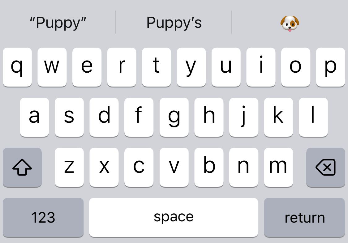 Emoji Prediktif di iPhone yang menampilkan emoji anak anjing.