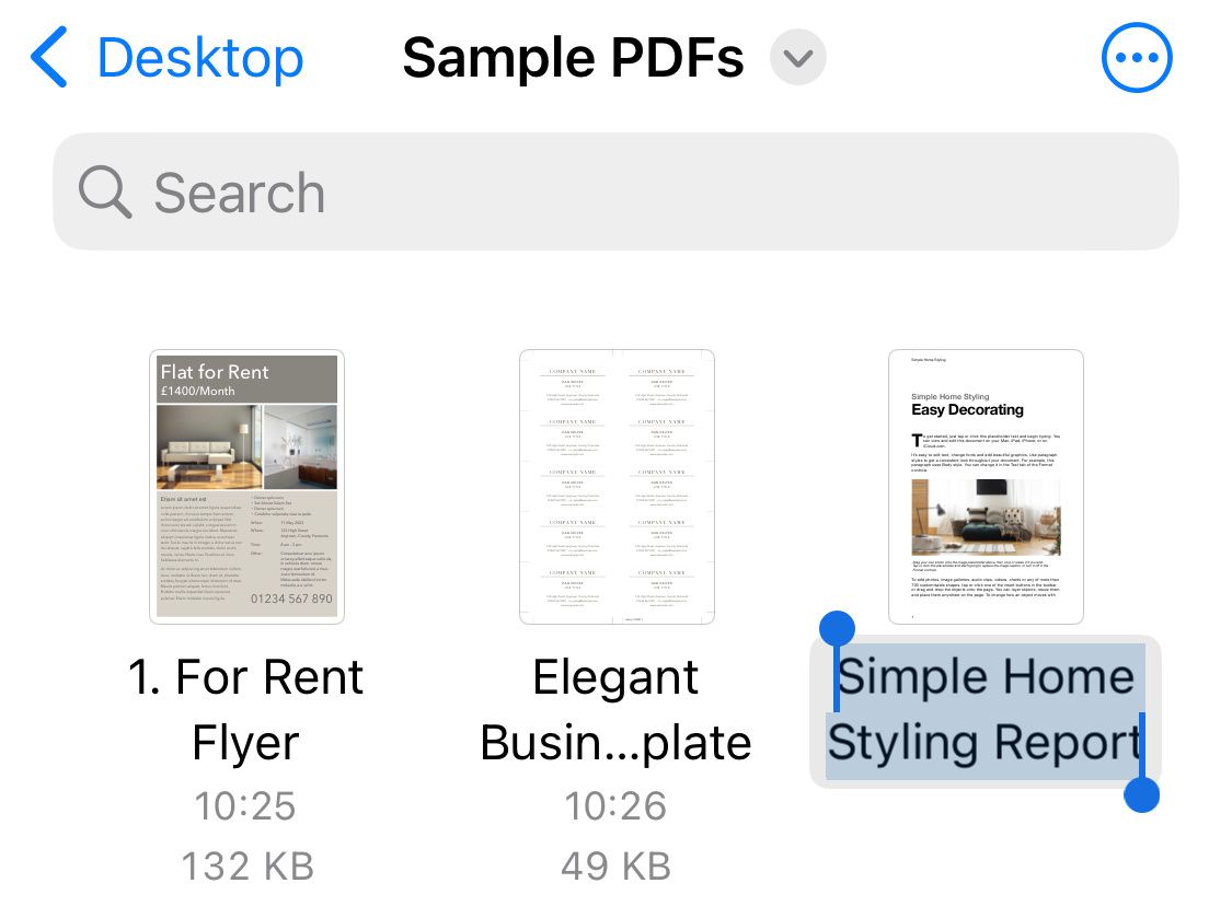Renaming a PDF in the Files app on iPhone