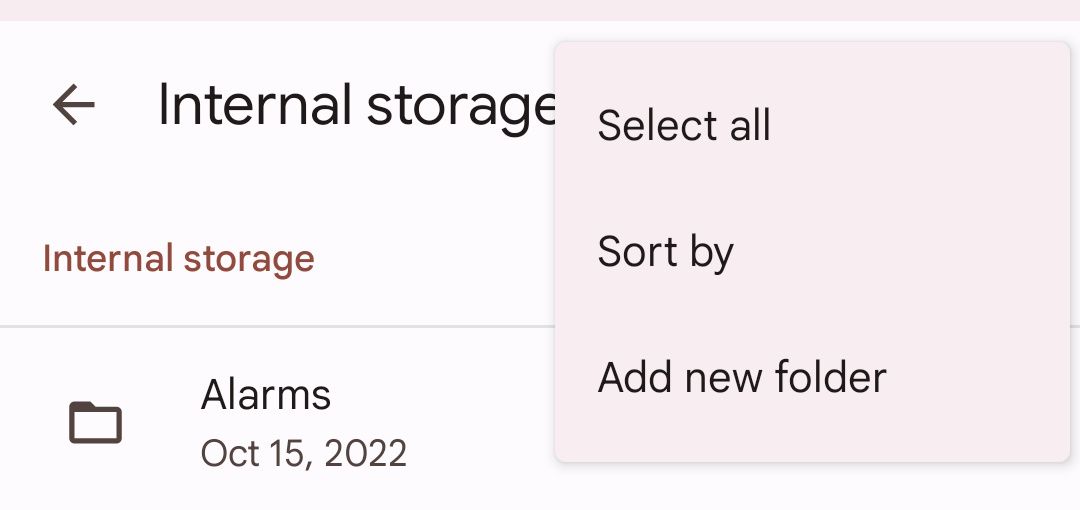 Add new folder option in Google Files.