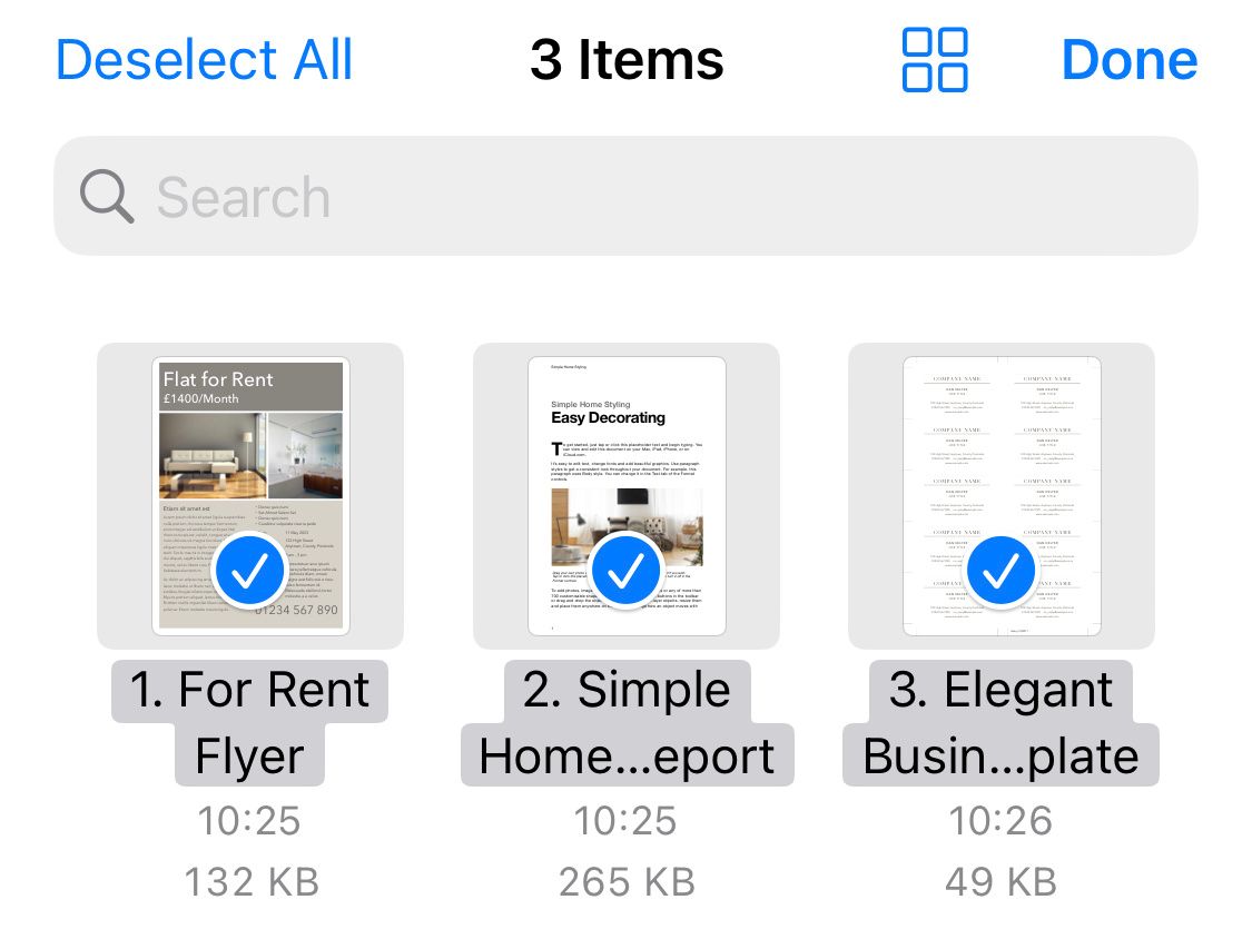 Selecting PDF files in Files app on iPhone