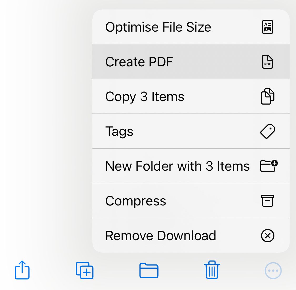 Create PDF option in Files app on iPhone