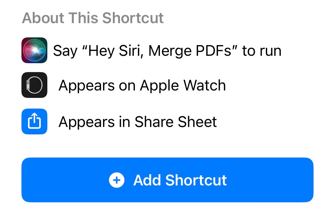 Add Shortcut button on iPhone