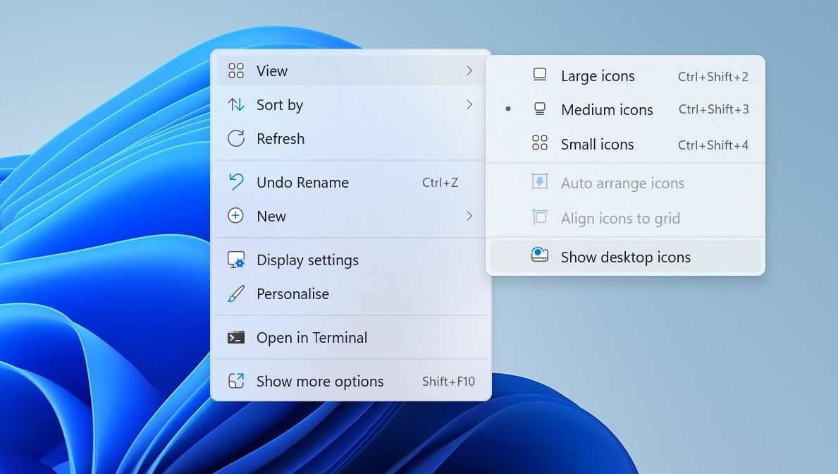 Hide Desktop Icons by Clicking on Show Desktop Icons Option From the Context Menu