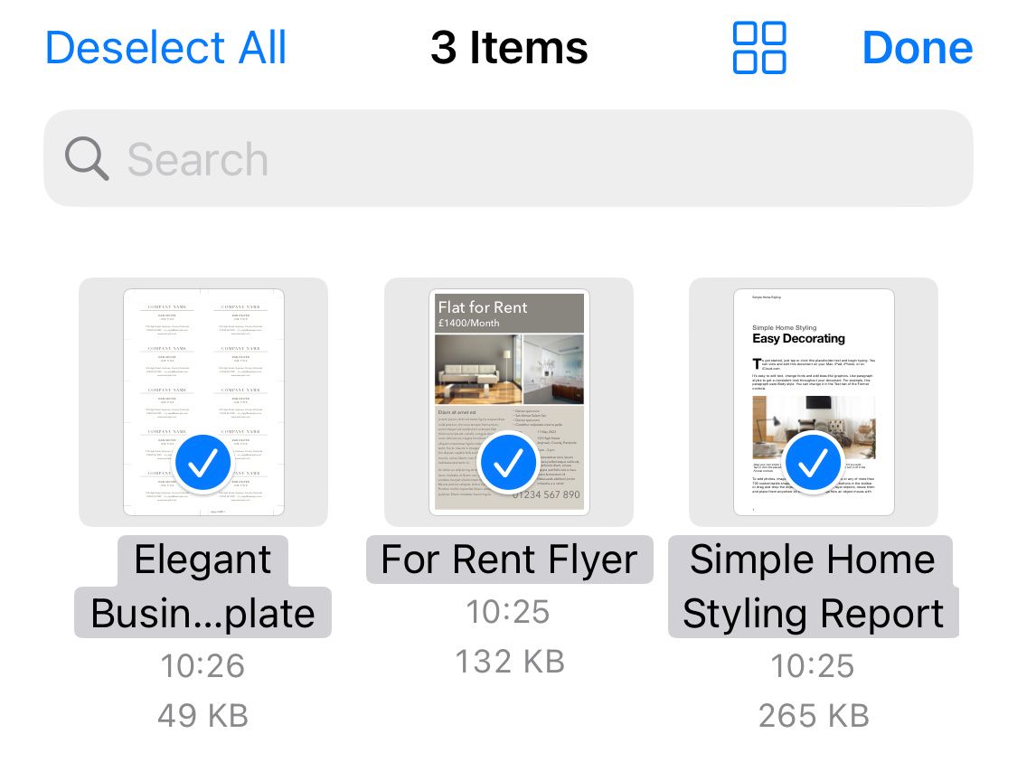 PDF files selected in Files app on iPhone