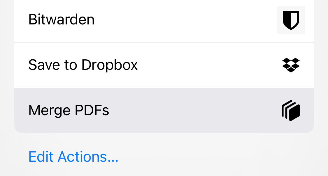 Merge PDFs option in iPhone Share Sheet