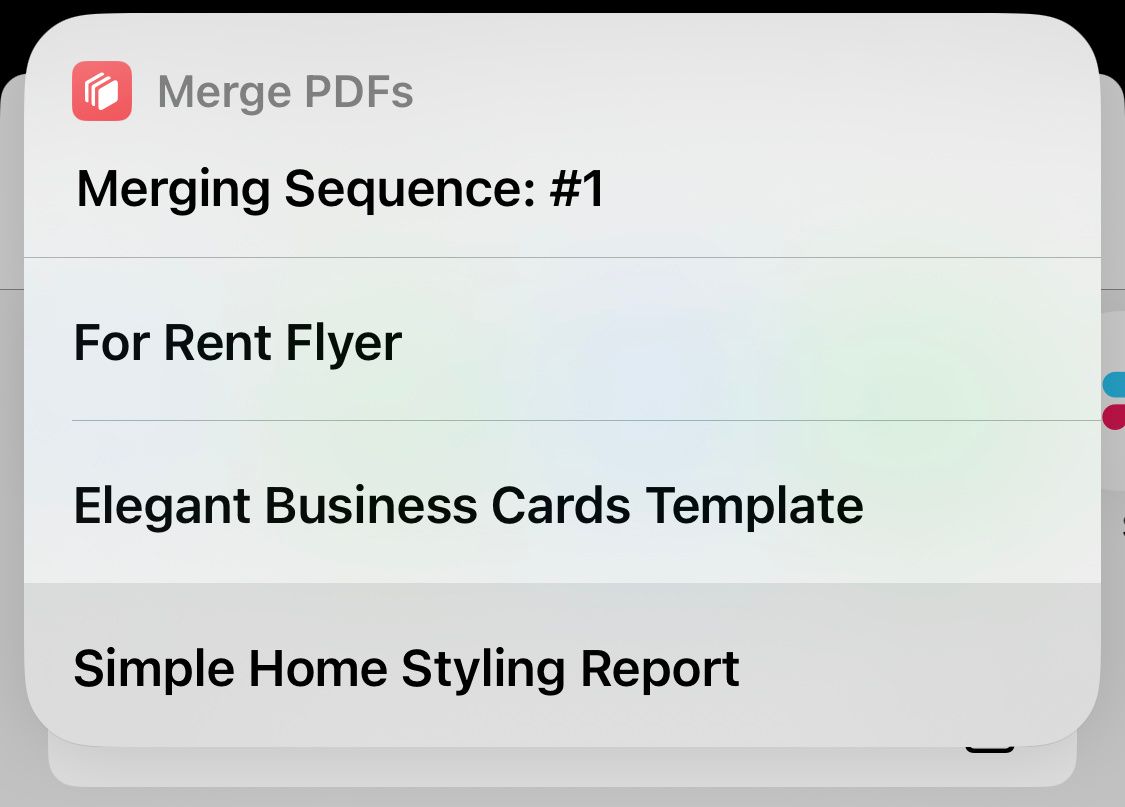 Merge PDFs pop up to choose file sequence