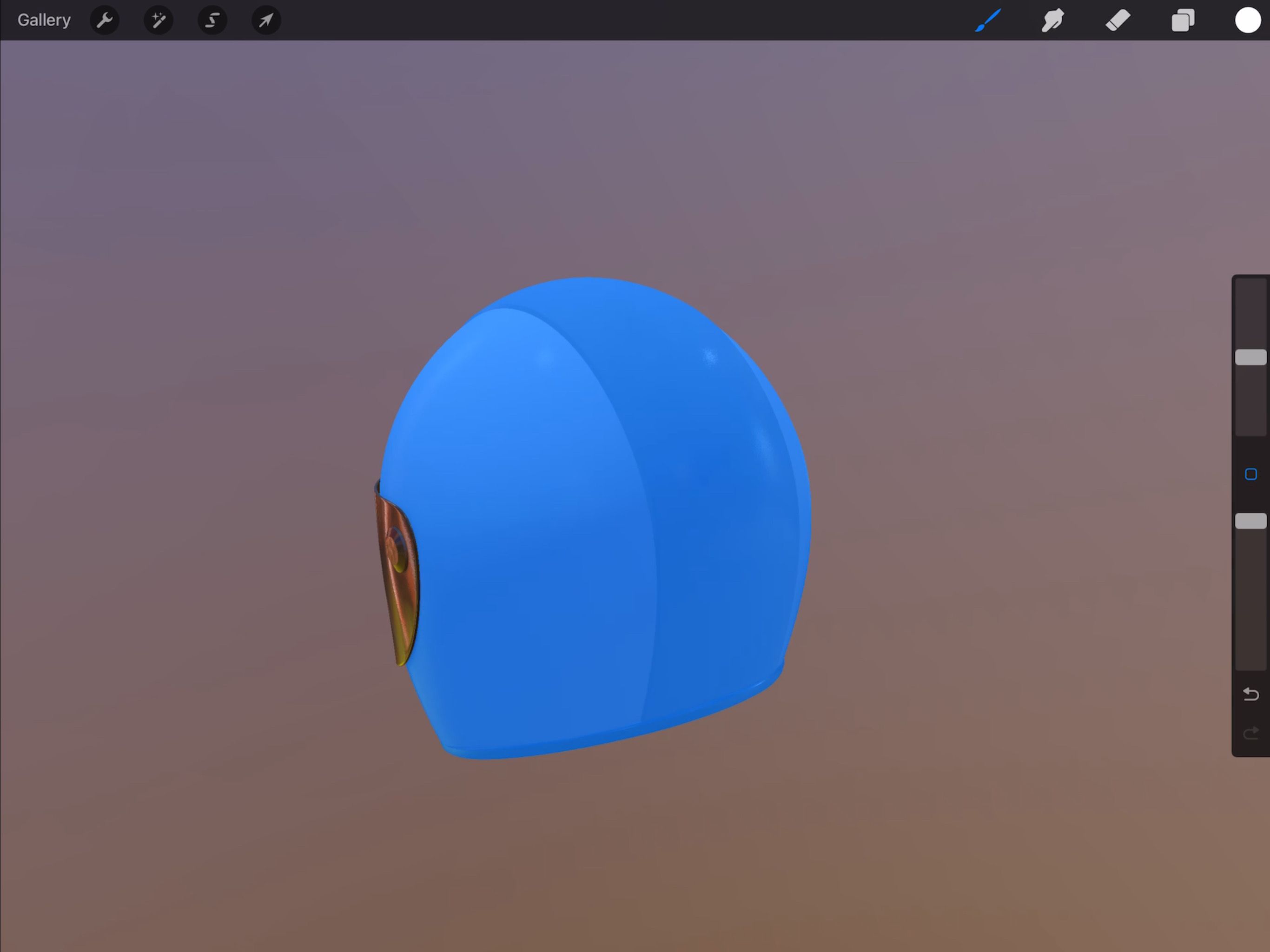 مدل سه بعدی کلاه ایمنی در Procreate با رنگ آبی برای انتخاب مجموعه بافت برجسته شده است