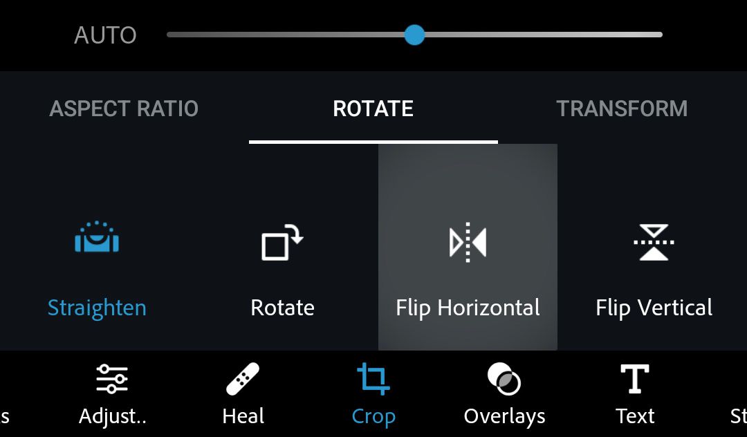 Flip Horizontal option in Photoshop Express on Android.