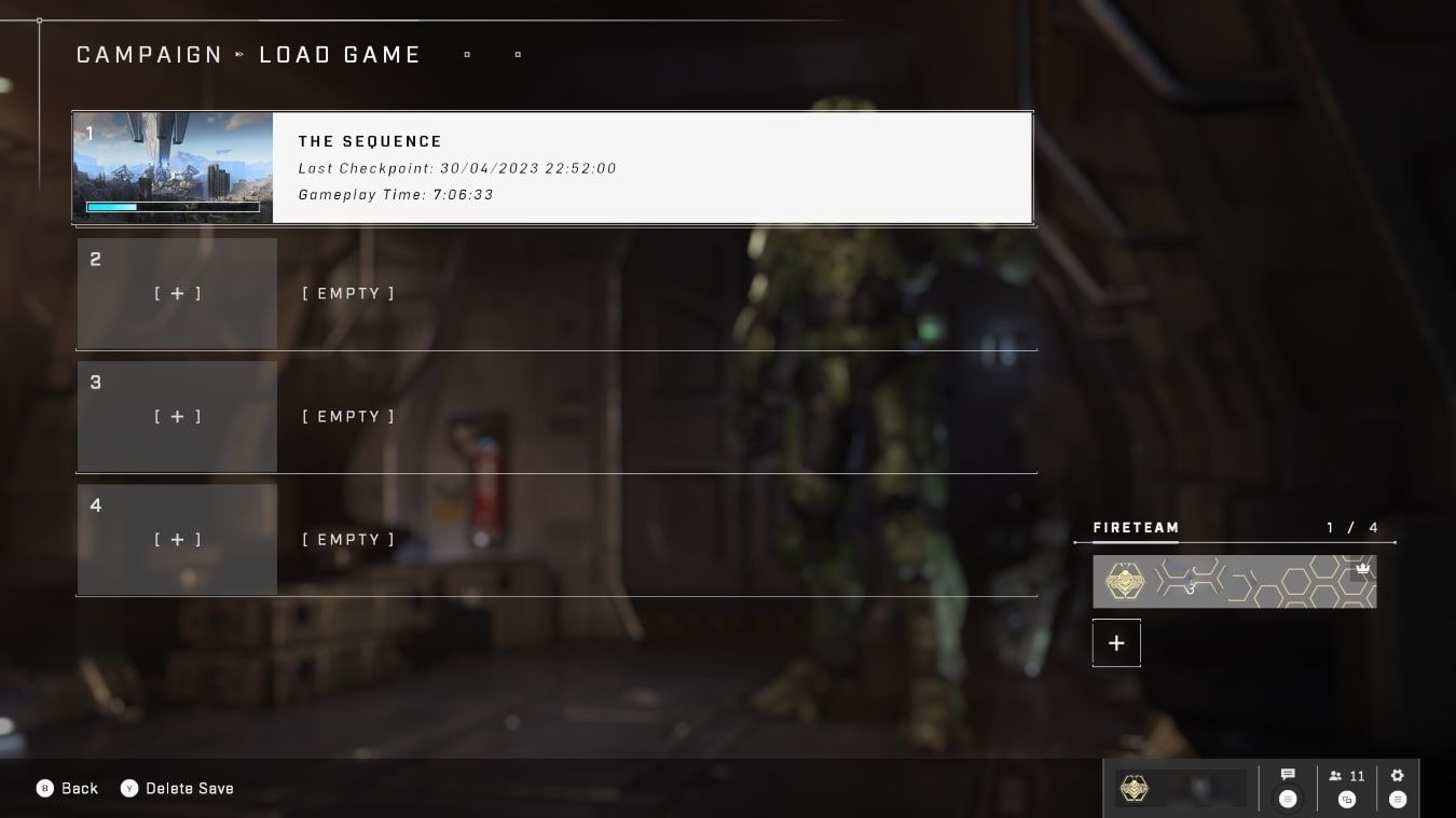 A screenshot of the save file selection screen for the Campaign of Halo Infinite 