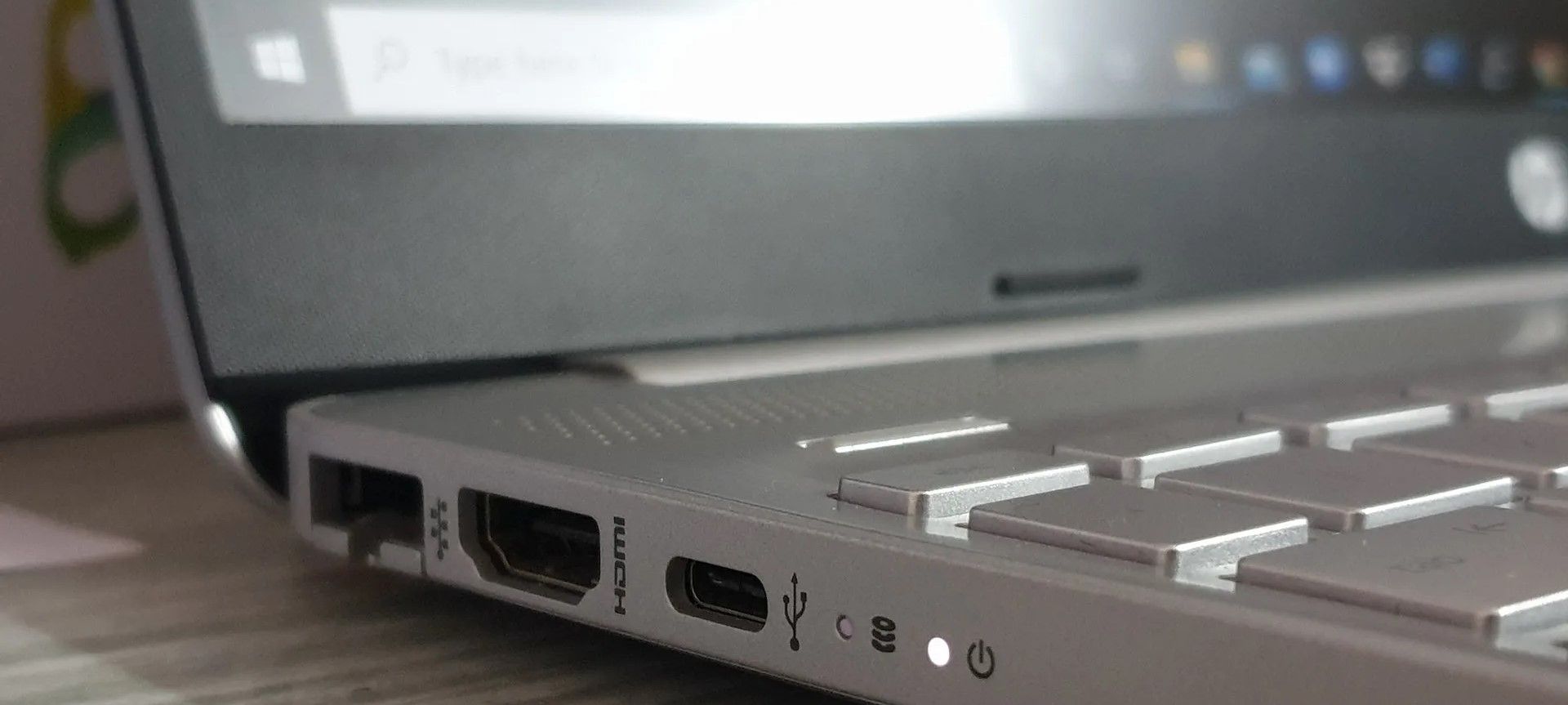 A closeup of the ports on a laptop