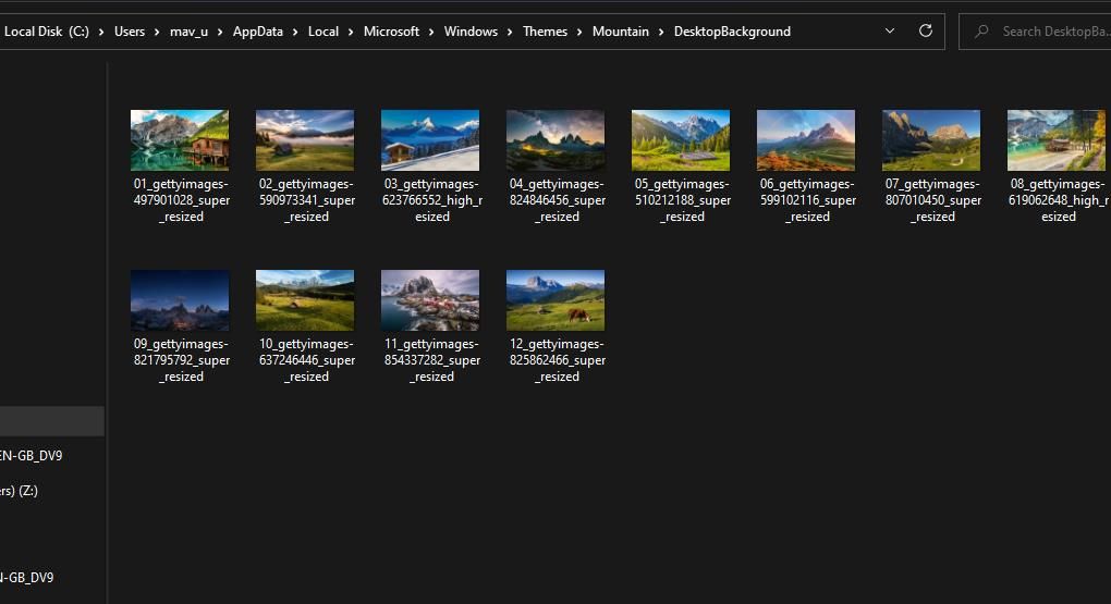 The image files for a Windows theme 