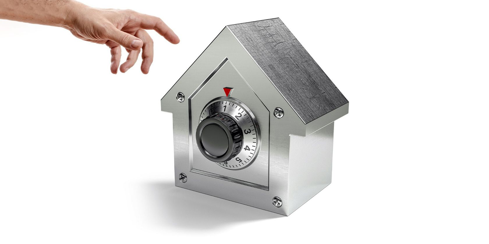 A safe in the shape of a house reaching out