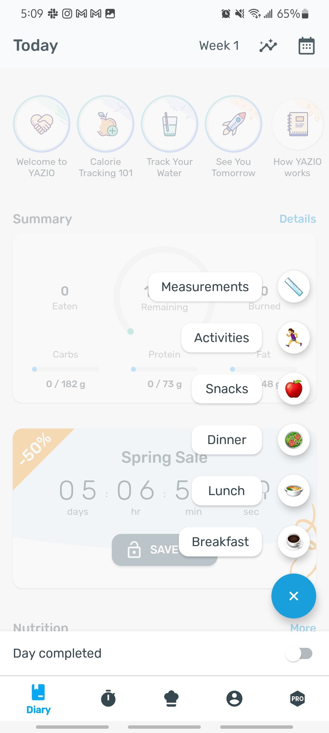 adding a new meal in yazio fitness app