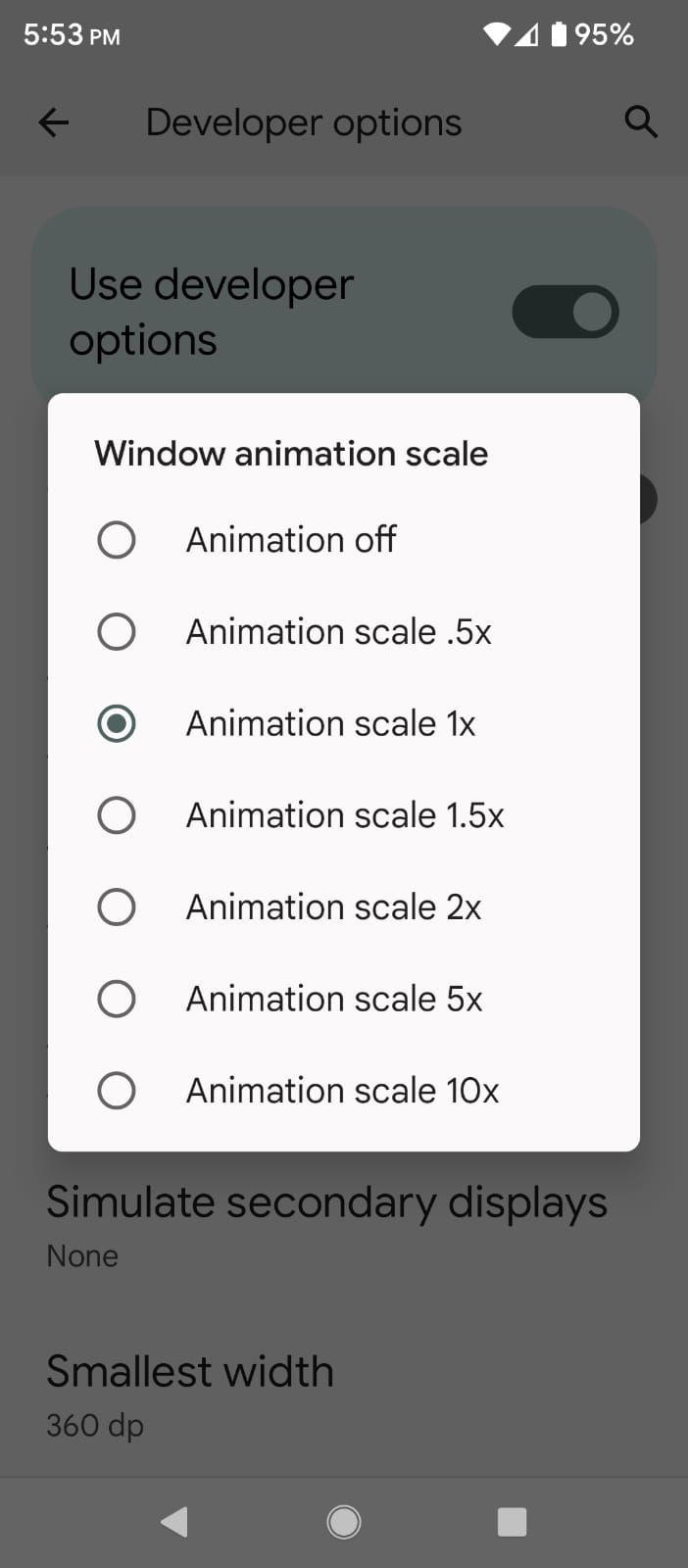 Adjusting the Animation scales in Android Developer Options
