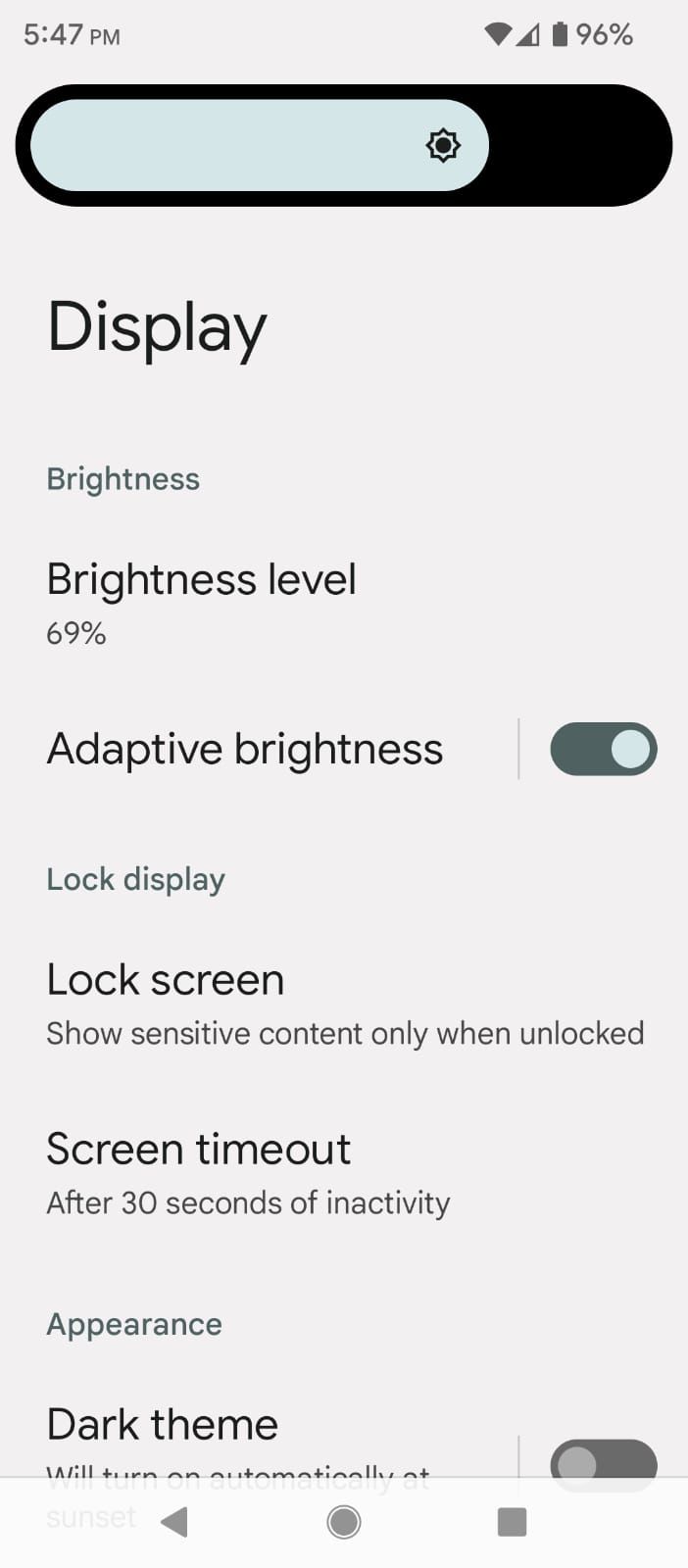Adjusting the brightness slider in Android Display Settings