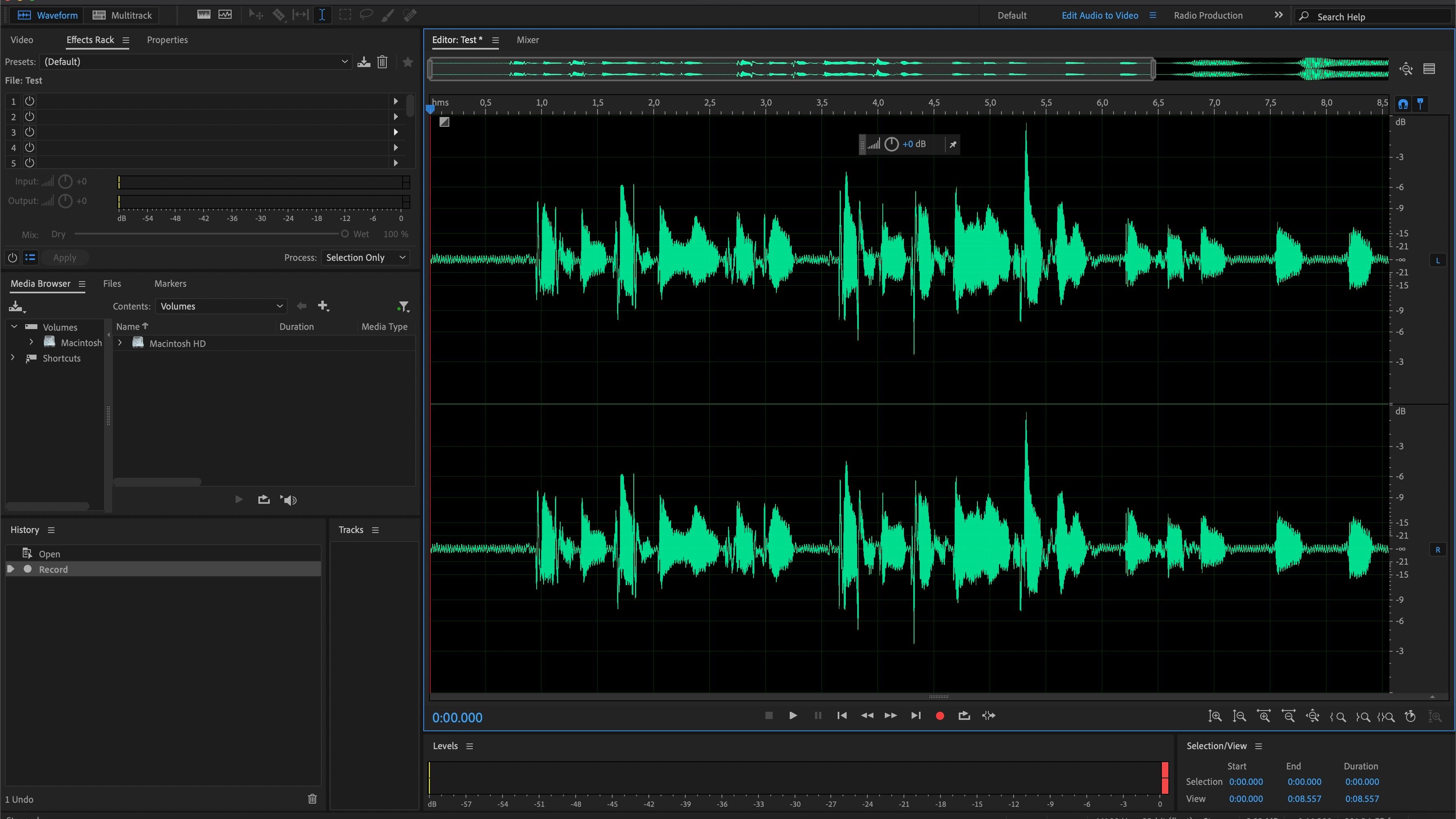 Green audio waveform in Adobe Audition