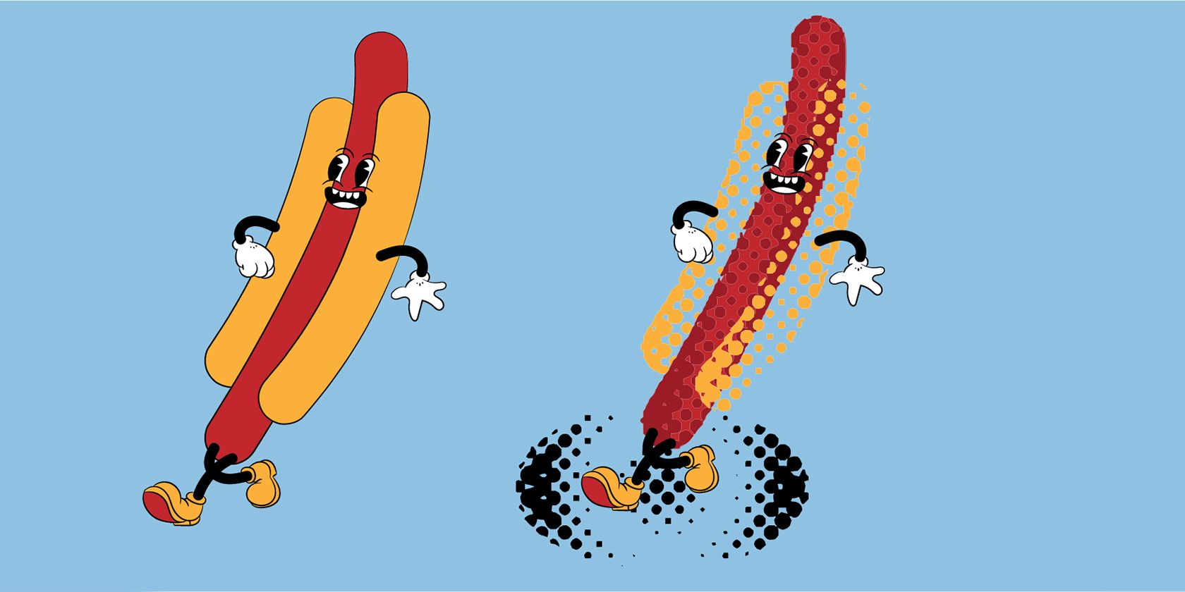 Hot dog illustrations in halftone