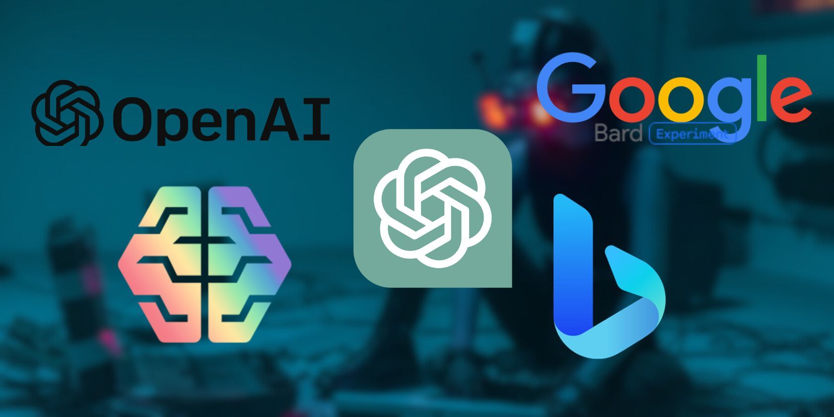 AI Tech Logos on Blurred Image of Female Hacker
