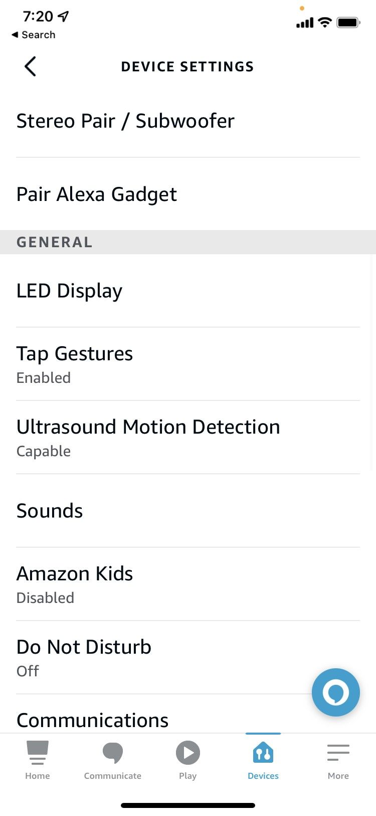 Select LED Display under DEVICE SETTINGS in the Alexa app