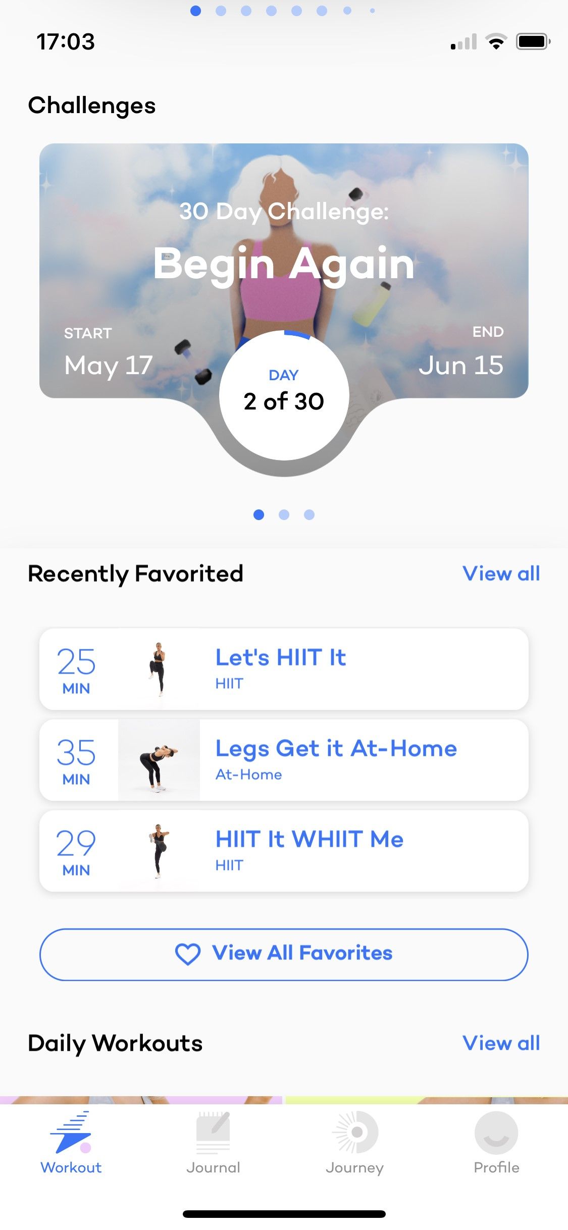 Alive App screenshot of Workout tab