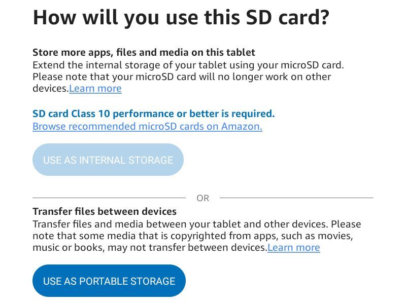 Amazon Fire SD Card Setup Penyimpanan Internal atau Portabel