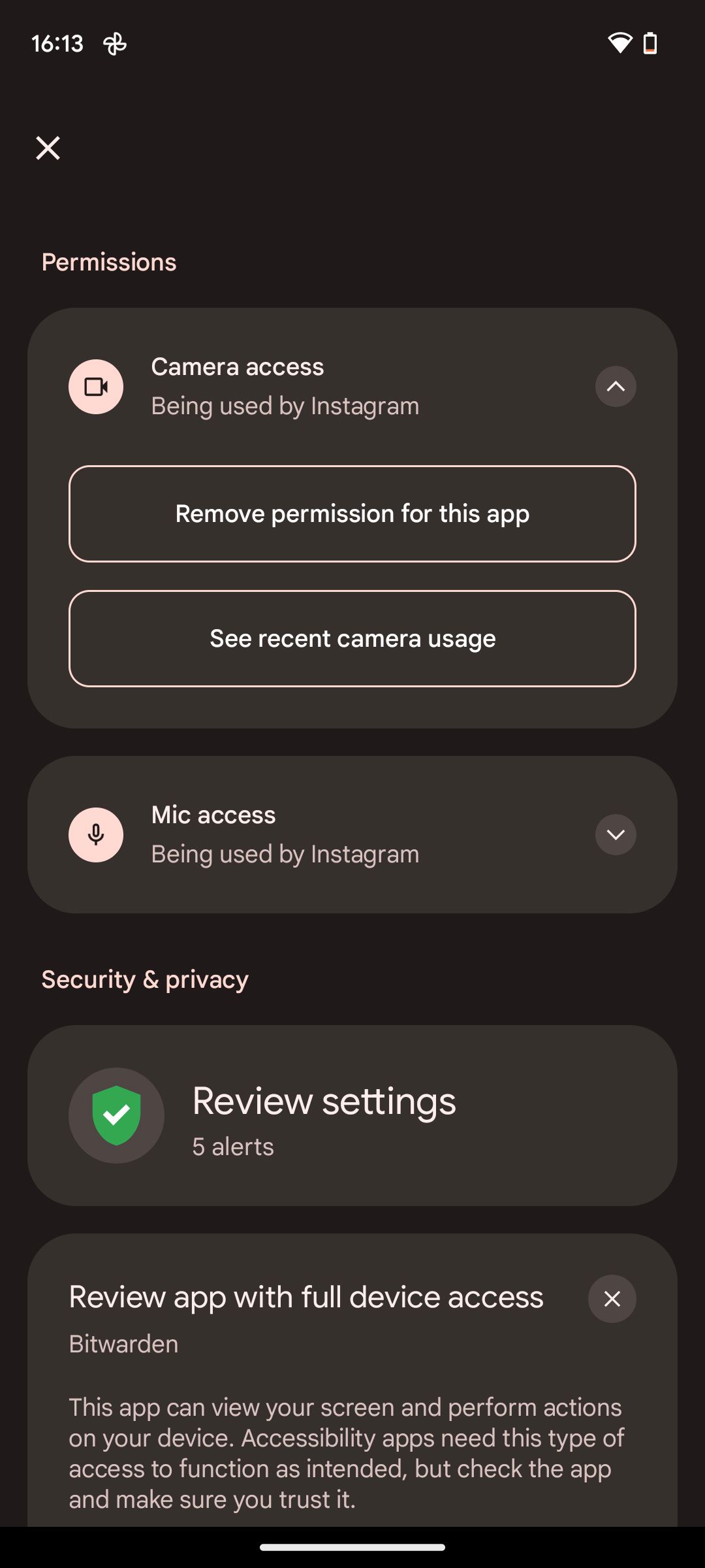 Android privacy settings