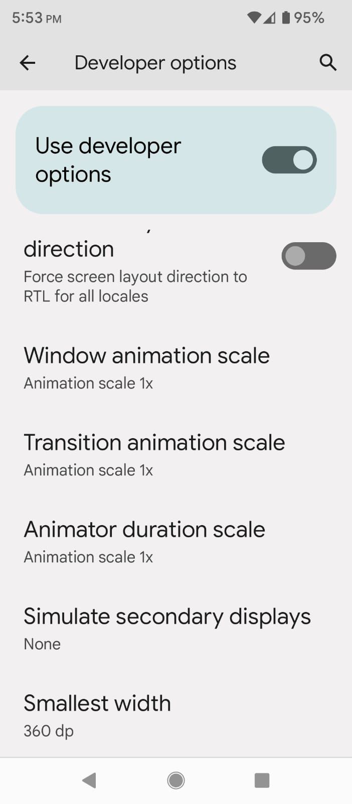 Animation scales in Android Developer Options