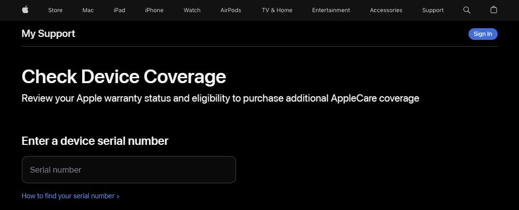 Apple Check Device Coverage page