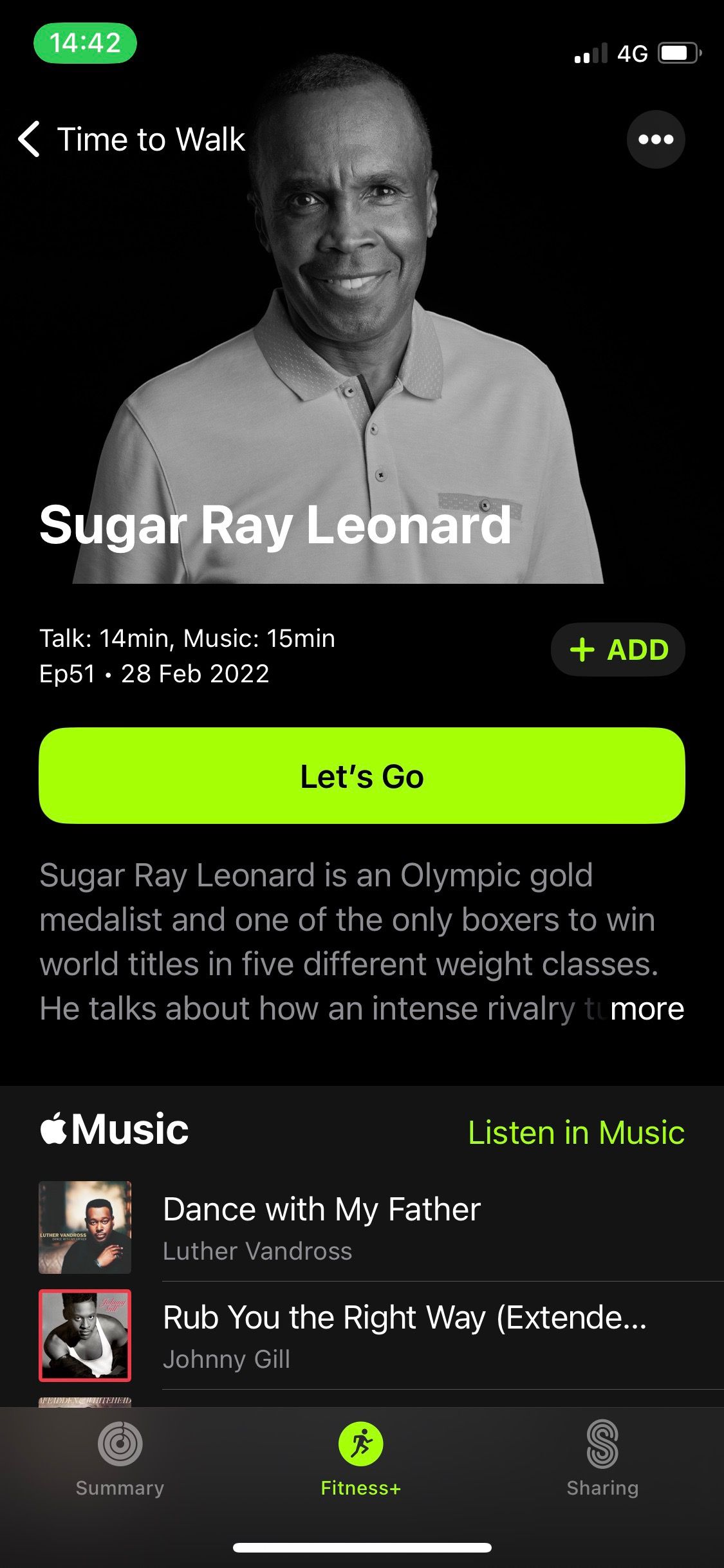 Apple Fitness+ Time to Walk Sugar Ray Leonard episode