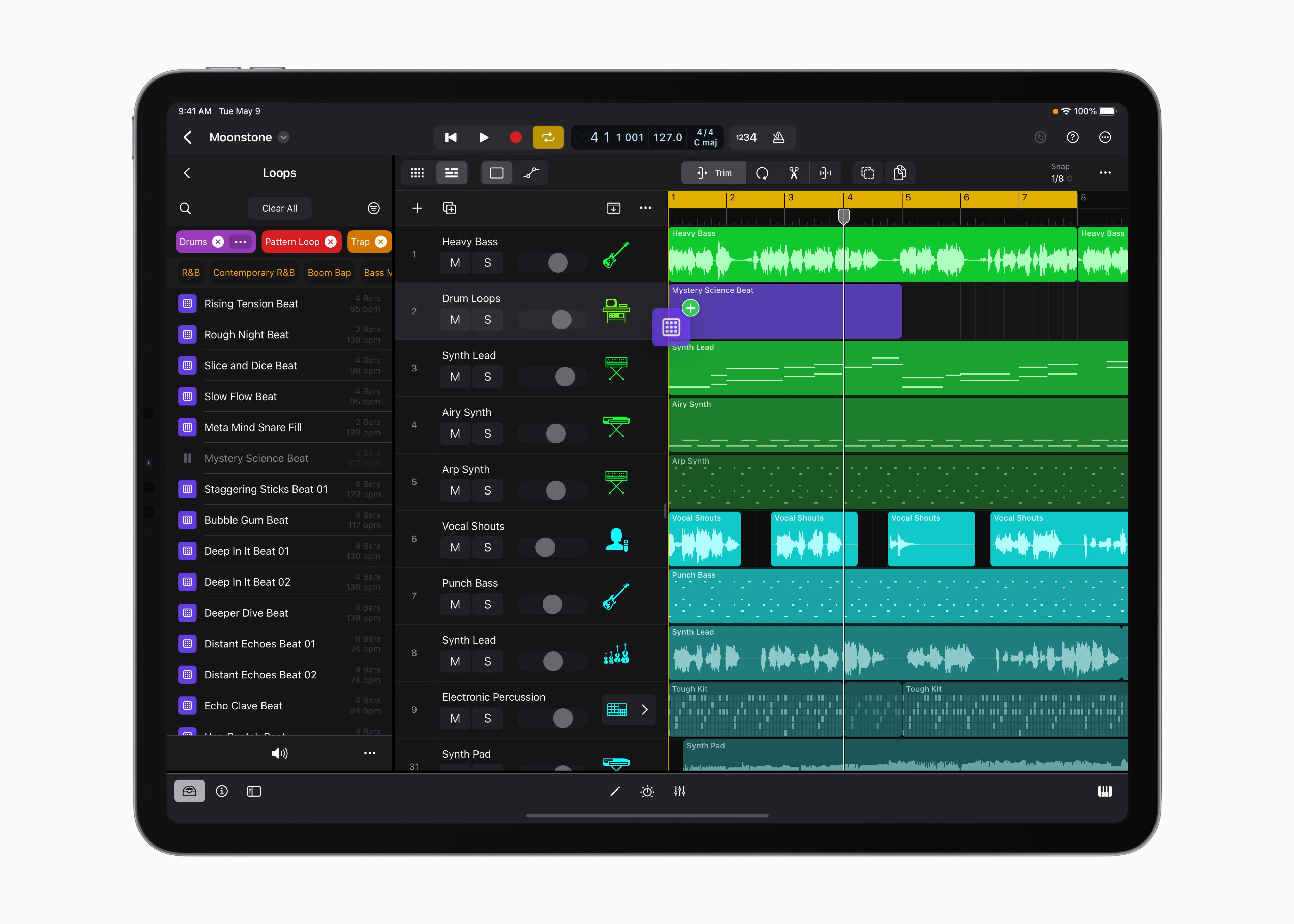 Logic Pro sound browser on an iPad