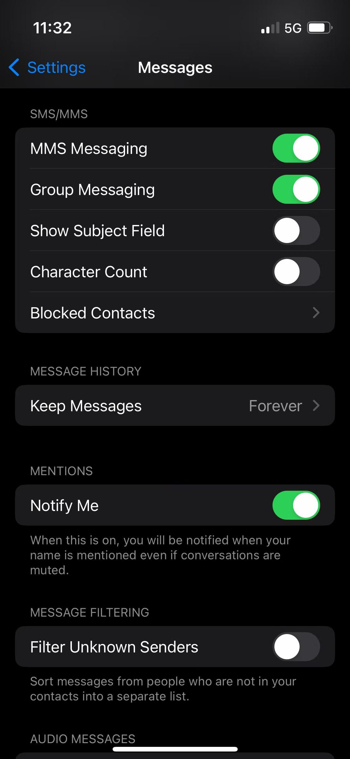Tùy chọn xác định thời gian lưu trữ tin nhắn trên iPhone