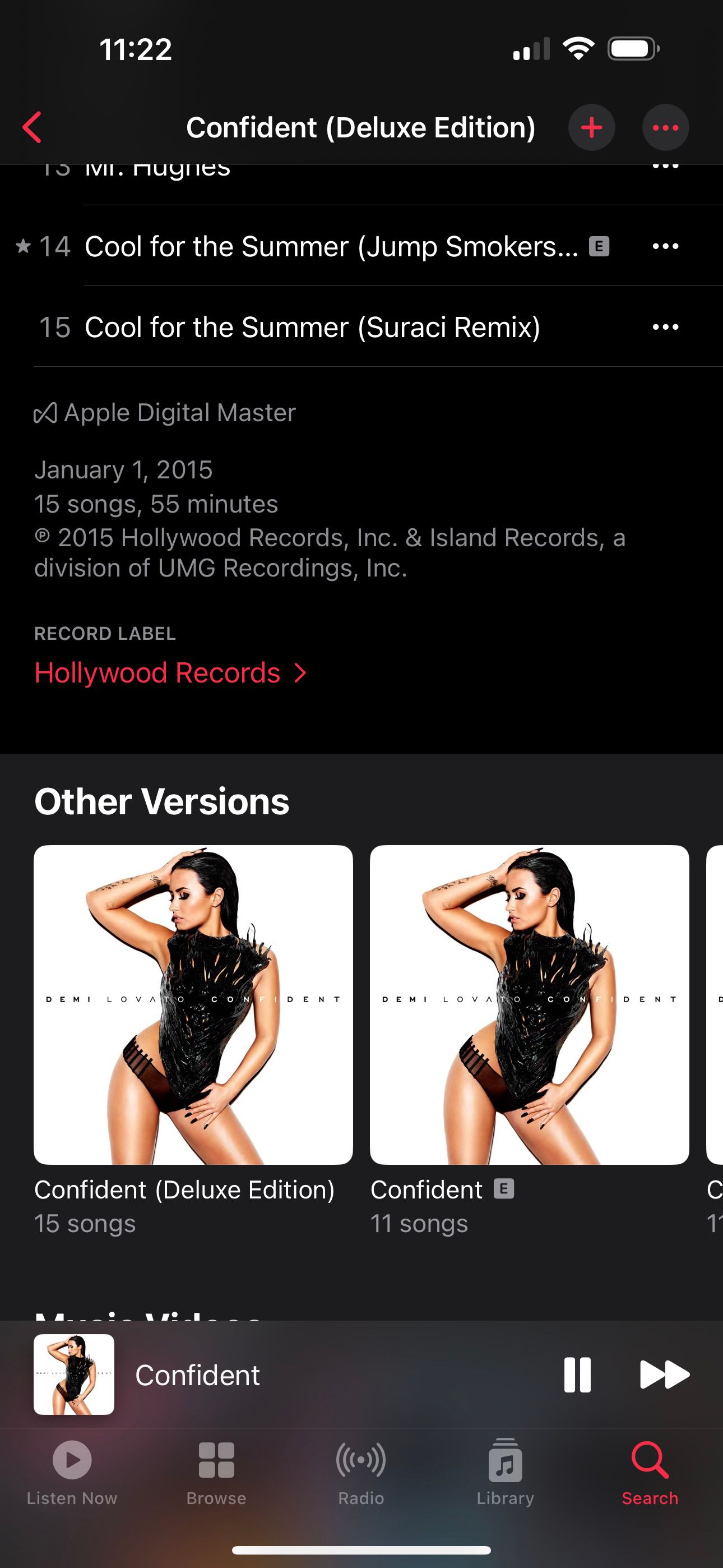 Apple Music - صفحه Demi Lovato که نسخه های دیگر آلبوم Confident را نشان می دهد