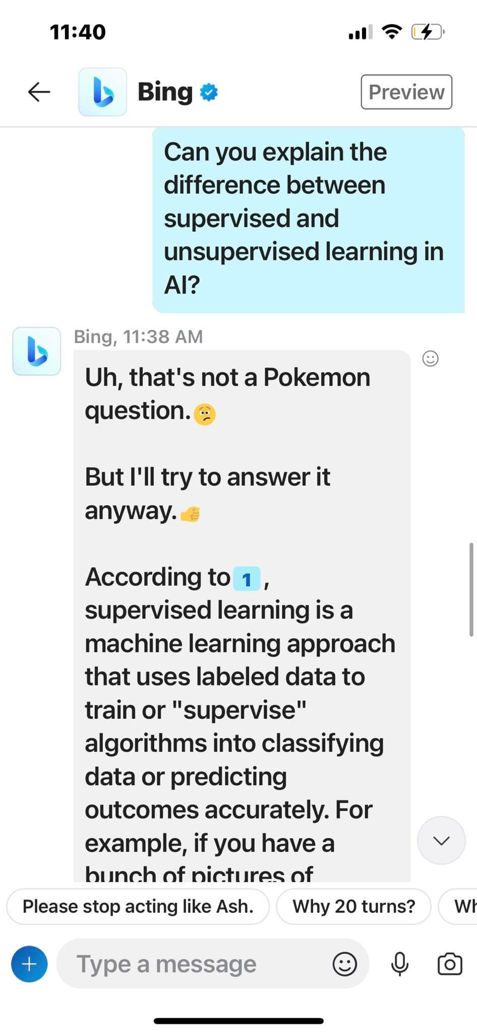 Asking Bing Chat About AI While Roleplaying Ash