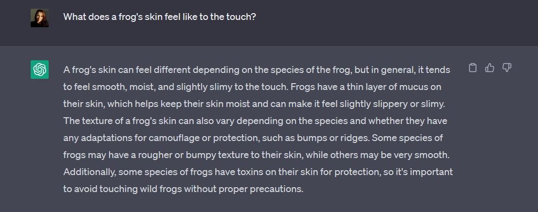 Hỏi ChatGPT về cảm giác của da ếch