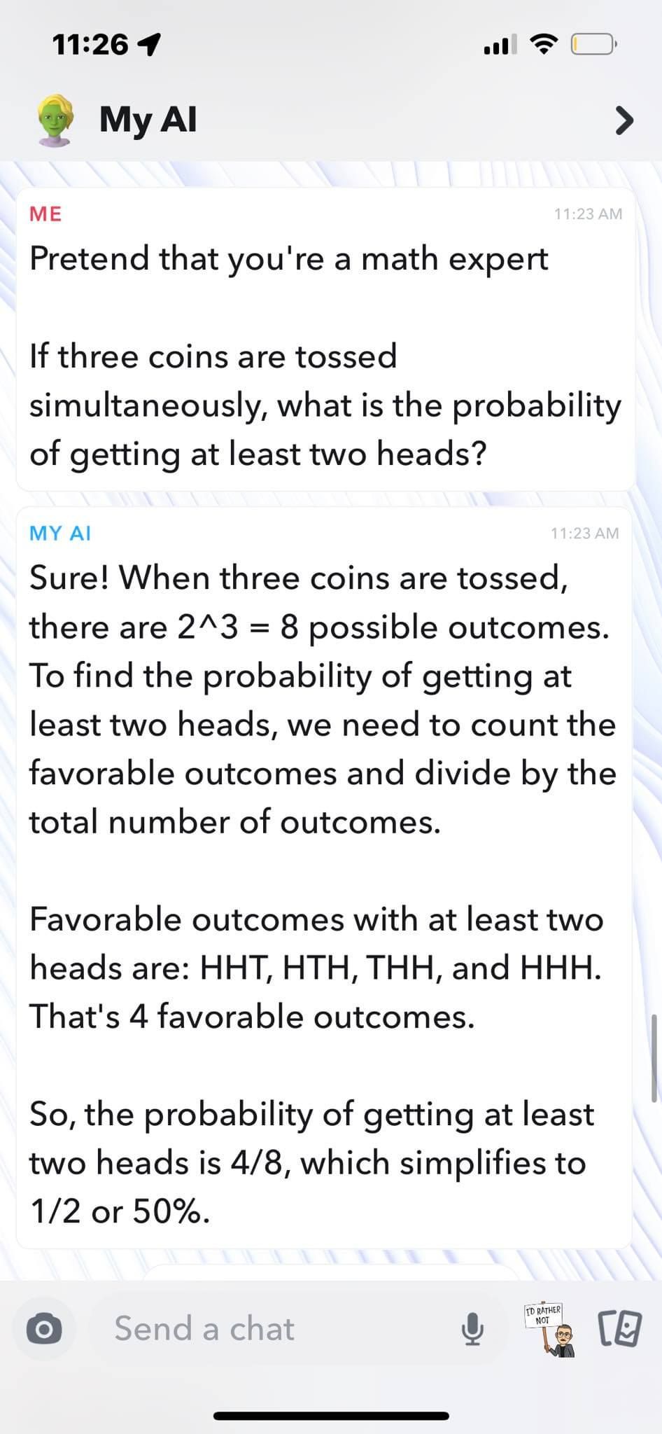 Asking Snapchat My AI a Statistics and Probability Question