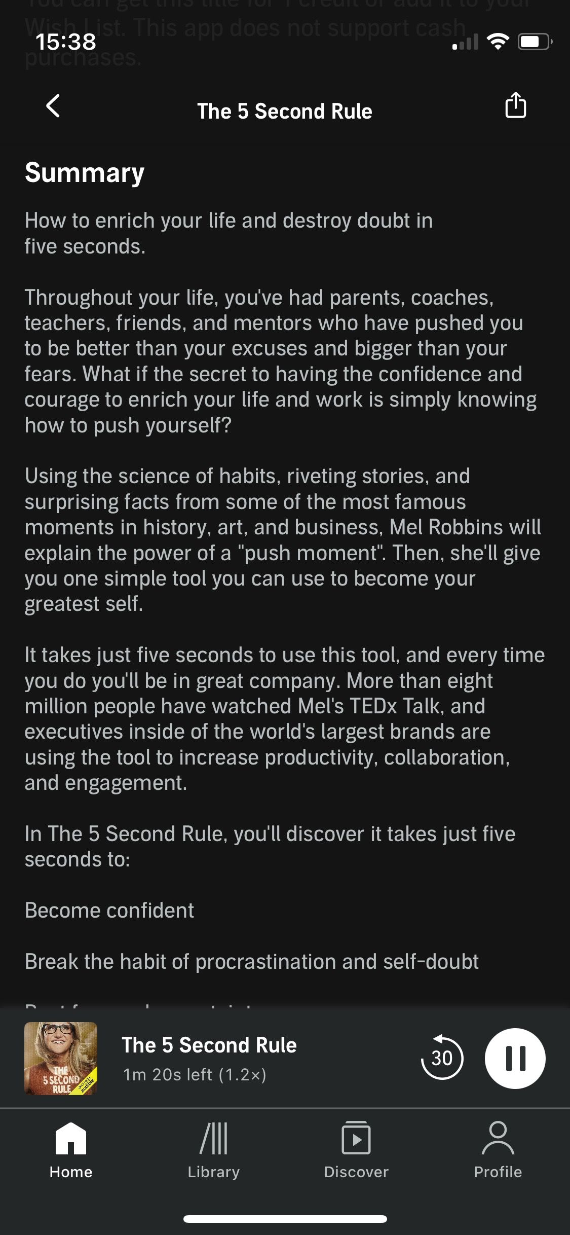 Audible information page for The 5 Second Rule by Mel Robbins