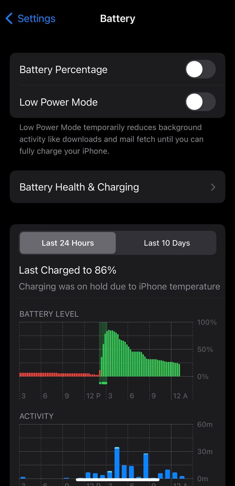 Battery Health & Charging setting on iPhone