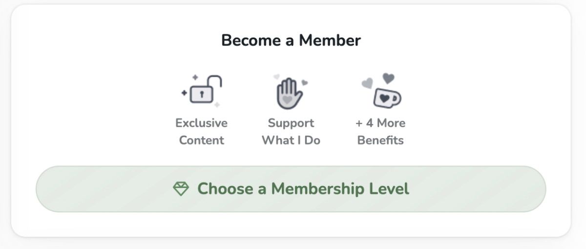 Become a member slogan with choose a membership button, three icons listing some of the perks