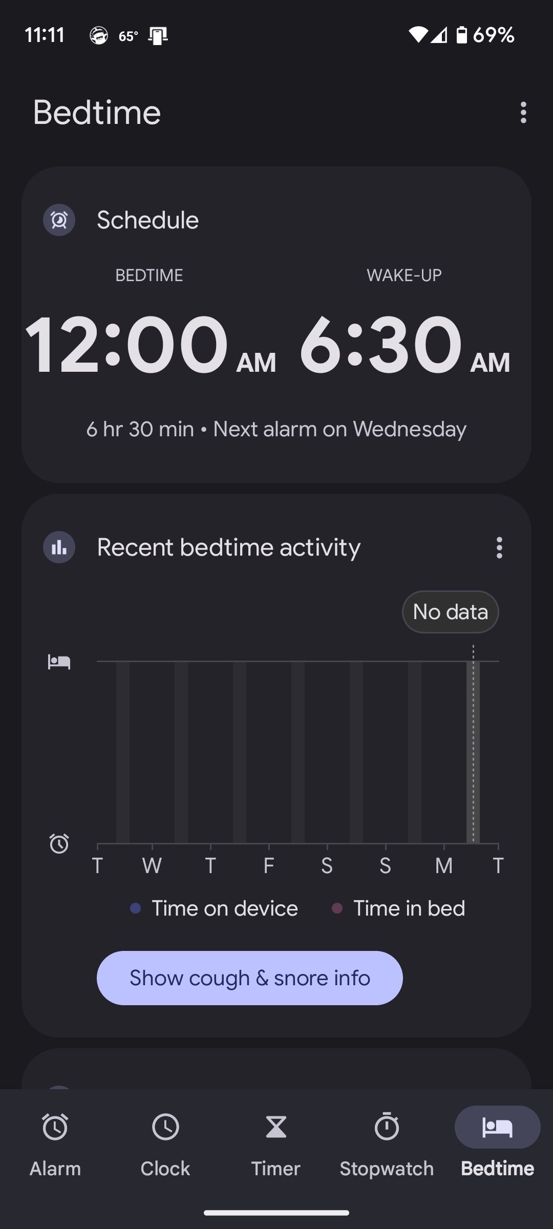 Scheduling a bed time and wake up time in Bedtime Mode in the Android Clock app
