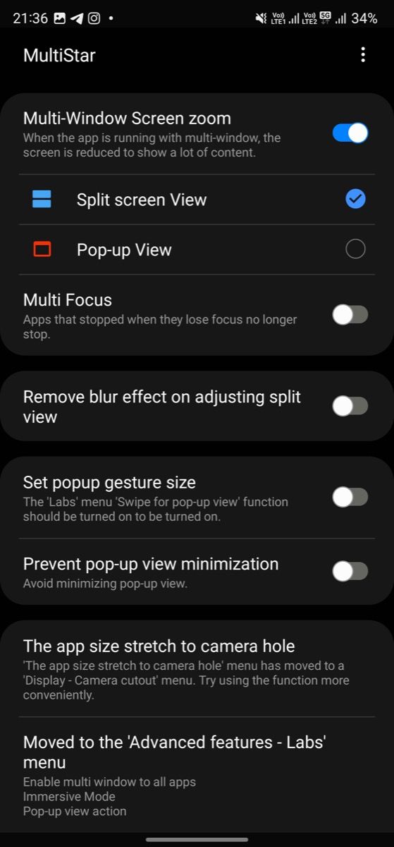 MultiStar options for customizing multitasking