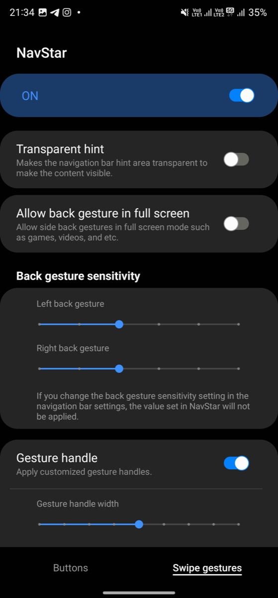 NavStar's gesture navigation customization options
