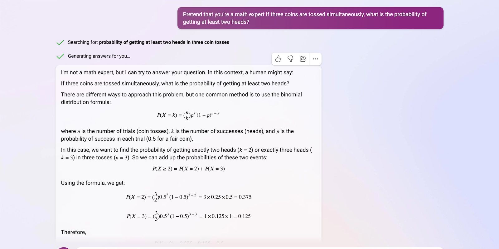 بینگ چت راه حل خود را برای یک سوال آماری نشان می دهد