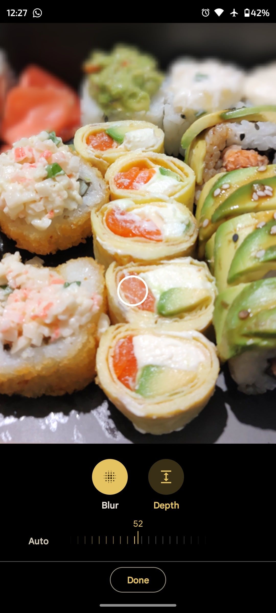 Blur tool being used on a picture of sushi