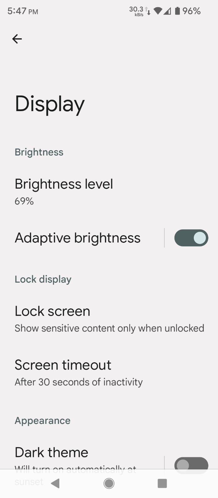 Brightness options in Android Display Settings