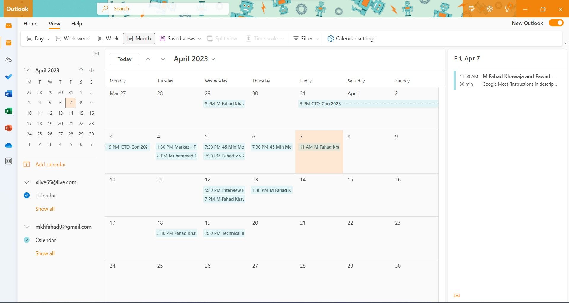 calendar monthly view outlook