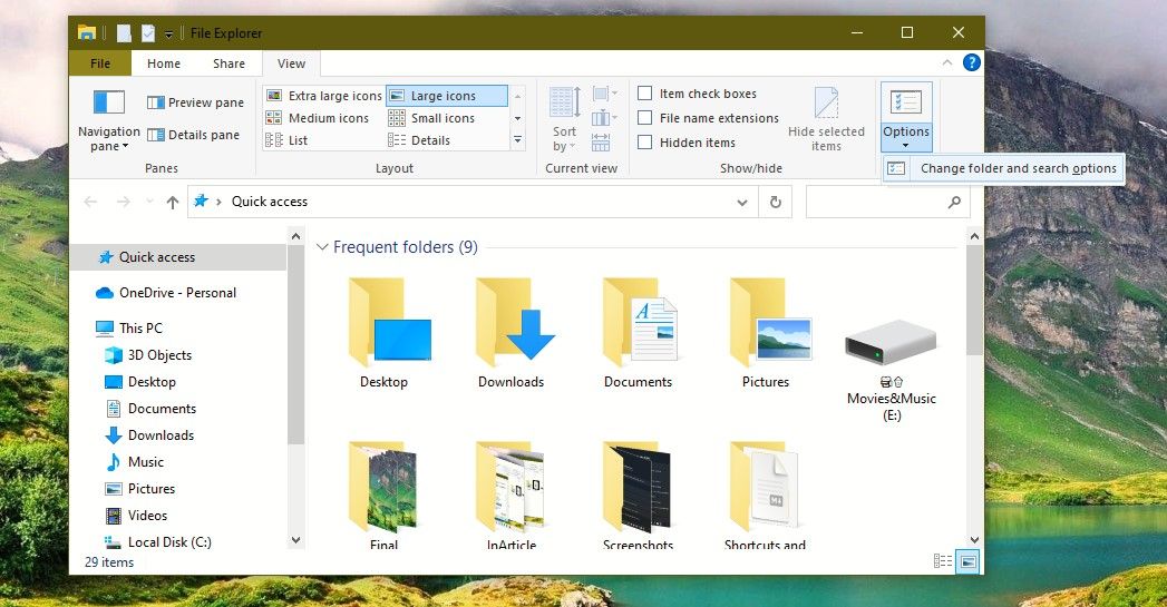 Select Change Folder and Search Options