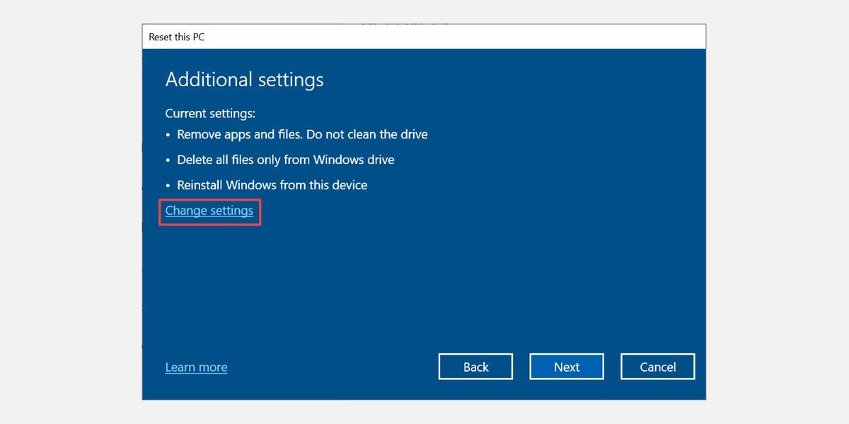 additional windows settings after resetting pc